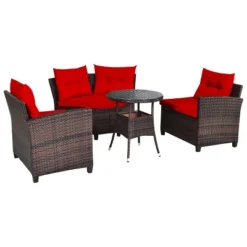 Tangkula 4PCS Outdoor Patio Conversation Set Wicker Rattan Sectional Sofa W/Cushions -Tangkula GUEST 96d229eb 7846 4827 8f33 34d53055b230