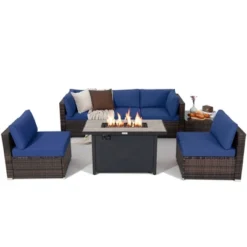 Tangkula 7PCS Patio Rattan Furniture Set Fire Pit Table Cover Cushion -Tangkula GUEST 96dc2775 bae5 4930 acee ad775654f6a9