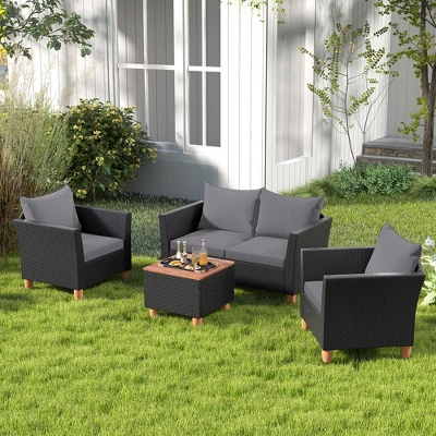 Tangkula 8 PCS Wicker Patio Furniture Set W/ Removable Cushions Storage Coffee Table 5 Tangkula 8 PCS Wicker Patio Furniture Set W/ Removable Cushions Storage Coffee Table - Image 3