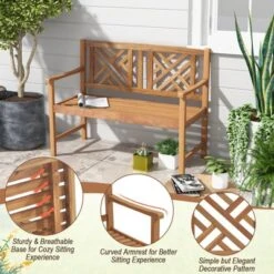 Tangkula 2-Person Acacia Wood Bench Outdoor Slats Loveseat Chair With Armrest 800lbs Load Capacity Comfortable Patio Chair -Tangkula GUEST 97702927 528f 4f22 ab91 2ffabeb6e22a