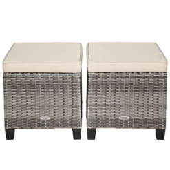 Tangkula Set Of 2 Outdoor Rattan Cushioned Ottoman Seat All Weather Patio Footrest Red/Turquoise -Tangkula GUEST 9773500d bcbd 4694 a674 86c57536b4f5