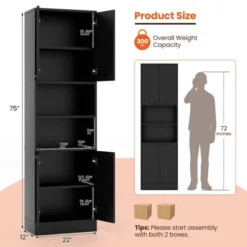 Tangkula Kitchen Pantry Cabinet 75” Tall Freestanding Cupboard With Doors & Shelves Safety Hinges & Anti-tipping Devices Black/White 19 Tangkula Kitchen Pantry Cabinet 75” Tall Freestanding Cupboard With Doors & Shelves Safety Hinges & Anti-tipping Devices Black/White -Tangkula GUEST 979e81dc 2375 4c89 af48 a1382d800041