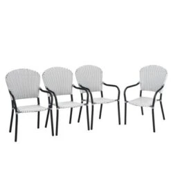 Tangkula 5PCS Rattan Patio Dining Set All Weather Square Folding Table & 4 Stackable Chairs Set W/Tempered Glass Tabletop -Tangkula GUEST 97ddff49 983f 4783 9ad7 d924559996ab