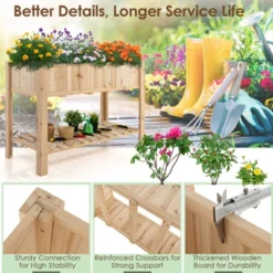 Tangkula 47x23x35in Raised Garden Bed With Shelf & Liner Elevated Wood Planter Box Outdoor Standing Planter Bed With Legs -Tangkula GUEST 98310231 750e 43d1 84e4 1550bb28e201