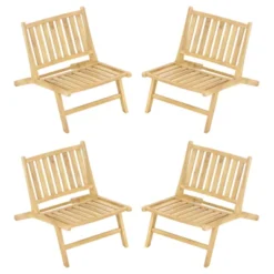 Tangkula 4PCS Teak Wood Outdoor Reclining Chair Natural Mid Century Accent Chair W/ Backrest -Tangkula GUEST 9867eb5d 2757 44fb 8841 71995aacfa01