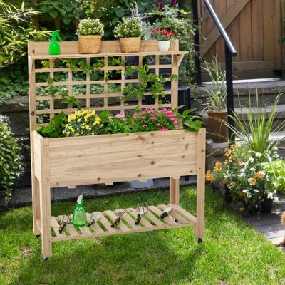 Tangkula Raised Garden Bed With Trellis 41.5x16x54 Inch Mobile Elevated Planter Box With Wheels Bed Liner Top/Bottom Storage Shelves 4 Tangkula Raised Garden Bed With Trellis 41.5x16x54 Inch Mobile Elevated Planter Box With Wheels Bed Liner Top/Bottom Storage Shelves - Image 2