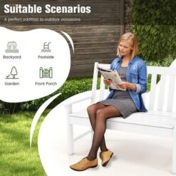 Tangkula 2-Person Outdoor Garden Park Bench All-Weather HDPE Patio Loveseat Chair With Cozy Backrest Ergonomic Loveseat Bench White -Tangkula GUEST 98b1c8bb 91ff 4c3d 9c90 60534abdc40d