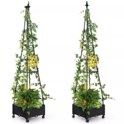 Tangkula 2PCS 81" Garden Obelisk Trellis For Climbing Plants Tall Plant Support W/ Wheels -Tangkula GUEST 98c8fe2c dc87 4c55 b356 af2c13045947