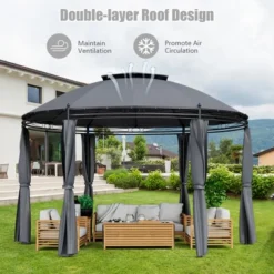 Tangkula 11.5'Outdoor Patio Round Dome Gazebo Canopy Shelter Double Roof Steel Gray -Tangkula GUEST 98ee500b 0804 4301 9c32 2e6347442e09
