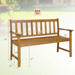 Tangkula 2-Person Outdoor Bench Patio Wooden Bench With Ergonomic Backrest & Armrests All-weather Acacia Wood Frame 48"x 22" -Tangkula GUEST 98ff131a 4c0e 4c28 86bf fc711a3a9639
