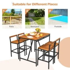 Tangkula 5PCS Patio Rattan Dinning Set With Umbrella Hole Wood High-Dining Bistro Set With 4 Bar Stools For Poolside&Garden -Tangkula GUEST 98ff396a 1723 44ca 9e50 6843c02d688b