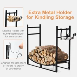 Tangkula 33" Firewood Rack With Kindling Holder 33" Fireplace Log Holder For Indoor&Outdoor Wood Stacker Lumbar Storage Organizer -Tangkula GUEST 9900a6e7 b085 4eb6 bf60 060d2795173f