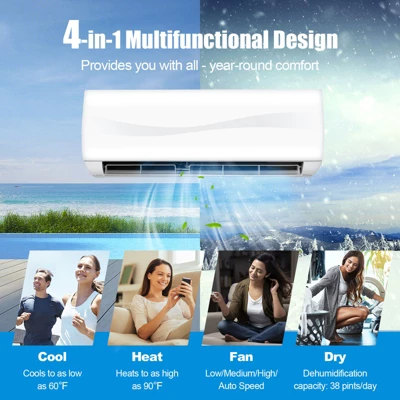 Tangkula 9000 Mini BTU AC Split-System 17 SEER2 Ductless Air Conditioner W/Pre-Charged Condenser White (9000BTU, 220V, 17 SEER2) W/ Remote Control 3 Tangkula 9000 Mini BTU AC Split-System 17 SEER2 Ductless Air Conditioner W/Pre-Charged Condenser White (9000BTU, 220V, 17 SEER2) W/ Remote Control