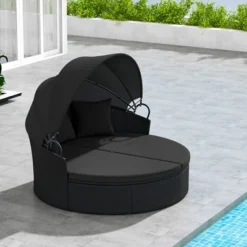 Tangkula Patio Round Daybed Wicker Daybed W/ Retractable Canopy Separated Seating Sectional Sofa -Tangkula GUEST 996f67bc cc2a 48b9 b304 65abd3113794