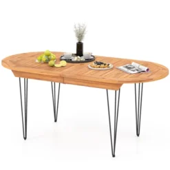 Tangkula 71" Patio Dining Table 6 Person Large Oval Table W/ Teak Wood Tabletop -Tangkula GUEST 998951c5 3255 4905 8040 01c3077113db