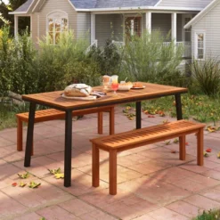 Tangkula Outdoor Solid Wood Bench Backless Dining Bench W/ Slatted Seat -Tangkula GUEST 9992d674 cbcf 4420 a958 98435e47fe9a