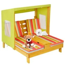 Tangkula Kids Patio Double Chaise Lounge Outdoor Wooden Recliner W/Canopy & Cup Holder -Tangkula GUEST 999f55fa 4eb6 440e a97b 28a2cd371be3