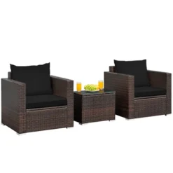 Tangkula 3PCS Patio Rattan Furniture Set With 2 Cushioned Sofas & Coffee Table For Outdoor Turquoise/Black/Navy/Red/Brown -Tangkula GUEST 99aca28b 8130 4411 83db a62f14000bea