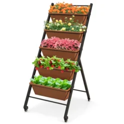 Tangkula 5-Layer Vertical Raised Garden Bed With Wheels Drainage Holes Freestanding Planter With Container Boxes Brown -Tangkula GUEST 99fa06e6 5cfb 4718 ae39 275139ed1199