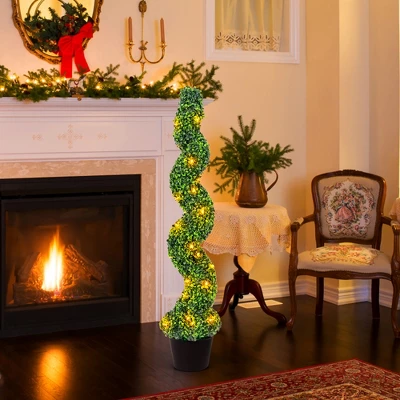Tangkula 47" Pre-Lit Artificial Boxwood Spiral Topiary Tree Set Of 2 W/ 100 LED Lights 4 Tangkula 47" Pre-Lit Artificial Boxwood Spiral Topiary Tree Set Of 2 W/ 100 LED Lights - Image 2