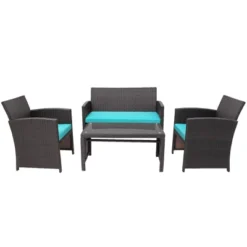Tangkula 4PCS Outdoor Patio Furniture Sets Weather-Resistant Rattan Sofas W/ Soft Cushion Turquoise -Tangkula GUEST 9a0f135a 306b 4989 9c85 165ef1d78486