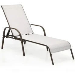 Tangkula 2 PCS Outdoor Chaise Lounge Chair Adjustable Reclining Bed With Backrest& Armrest Gray -Tangkula GUEST 9a18e813 c163 4338 bd78 2399c59d2126