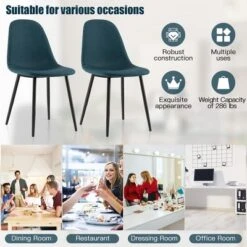 Tangkula Dining Chairs Set Of 2 Upholstered Fabric Chairs W/Metal Legs For Living Room Blue -Tangkula GUEST 9a32dbf2 bdea 449f abcc 35a8b158bddd