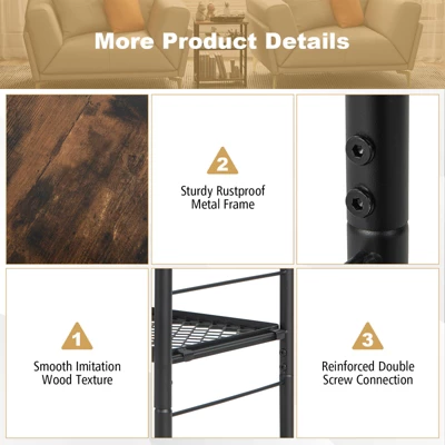 Tangkula 3-Tier Industrial Side Table Nightstand With Removable Mesh Metal Shelf Adjustable Leveling Foot Pads End Table 8 Tangkula 3-Tier Industrial Side Table Nightstand With Removable Mesh Metal Shelf Adjustable Leveling Foot Pads End Table - Image 6