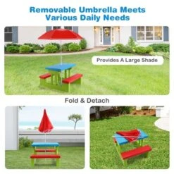 Tangkula Kids Picnic Table Set Indoor Outdoor Toddler Table With Bench & Removable Umbrella Portable Children Play Set -Tangkula GUEST 9a5d5bca 1a25 49fc b33b 2774f4d86cca