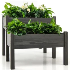 Tangkula 2 Tier Wooden Raised Garden Bed Elevated Planter Box W/ Legs Drain Holes -Tangkula GUEST 9a5ddffa 58a0 4a03 be02 8977b561aaed