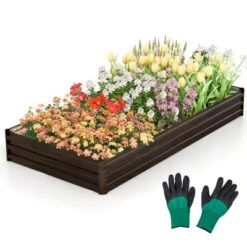 Tangkula Raised Garden Bed 8 X 4 X 1 Ft Metal Planter Box With Middle Reinforced Bracket Rectangular Raised Garden Box -Tangkula GUEST 9a6908e5 5b15 4694 b48b 8d45957f66da