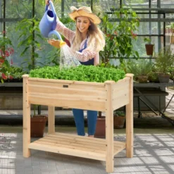 Tangkula Raised Garden Bed Elevated Wood Planter Box Stand For Vegetable Flower