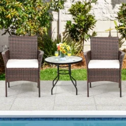 Tangkula Outdoor 2 PCS Rattan Dining Chair Patio Cushioned Arm Chair W/Zipper Brown -Tangkula GUEST 9a96f227 d10b 46ae a0f6 8588d18a2d92