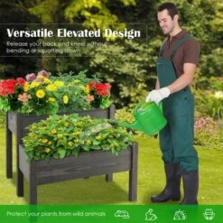 Tangkula 2 Tier Wooden Raised Garden Bed Elevated Planter Box W/ Legs Drain Holes -Tangkula GUEST 9a976c3b 0adb 4c47 9cd7 012241ad1876