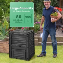 Tangkula 80-Gallon Outdoor Composter W/ Large Openable Lid & Bottom Exit Door -Tangkula GUEST 9aba6b0b cdf0 4ec5 9795 eaaf77261f7f