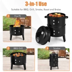 Tangkula 3 In 1 Vertical Charcoal BBQ Smoker Grill Separable W/ Built-in Thermometer -Tangkula GUEST 9acde1ec d6bc 4202 8414 4f46b277bc1e