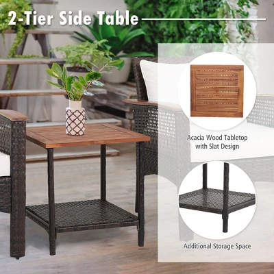Tangkula 3PCS Patio Conversation Furniture Set PE Rattan Sofa Set W/Wood Top Table 6 Tangkula 3PCS Patio Conversation Furniture Set PE Rattan Sofa Set W/Wood Top Table - Image 4