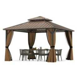 Tangkula 12 X 12 FT Hardtop Gazebo W/ Netting Heavy-Duty Double-Roof Galvanized Metal Top 21 Tangkula 12 X 12 FT Hardtop Gazebo W/ Netting Heavy-Duty Double-Roof Galvanized Metal Top -Tangkula GUEST 9b377113 5a9c 4324 903d 72de19e67d1d