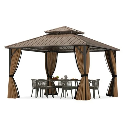 Tangkula 12 X 12 FT Hardtop Gazebo W/ Netting Heavy-Duty Double-Roof Galvanized Metal Top 12 Tangkula 12 X 12 FT Hardtop Gazebo W/ Netting Heavy-Duty Double-Roof Galvanized Metal Top - Image 10