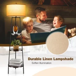 Tangkula Shelf Floor Lamp W/ Shelves & Linen Lampshade For Living Room Bedroom Office -Tangkula GUEST 9b43f4d0 4102 4cbf 9cc5 65cbfd0414be