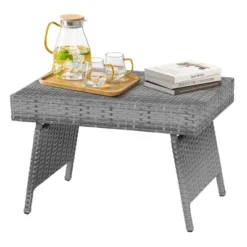 Tangkula Folding Rattan Wicker Coffee Side Table Patio Garden Poolside Yard Outdoor Mix Gray -Tangkula GUEST 9b4404dd 5957 47a5 9488 677fbdf4b834