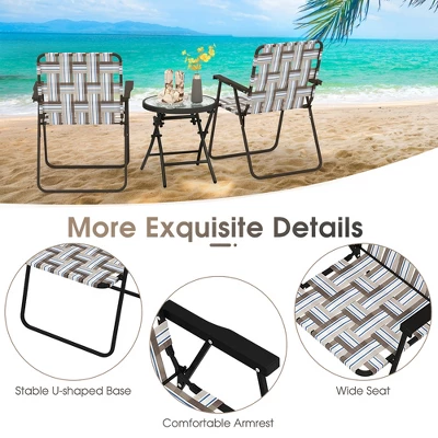 Tangkula Folding Lawn Beach Chair Portable Sand Chair Set Of 2 W/ Elegant Weaving Design Coffee 6 Tangkula Folding Lawn Beach Chair Portable Sand Chair Set Of 2 W/ Elegant Weaving Design Coffee - Image 4