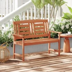 Tangkula Patio Wood Bench Garden Loveseat W/Inclined Backrest Long Armrests Wood Grain -Tangkula GUEST 9bffe7ae 2ebb 4c33 a5b9 6448a041b83a