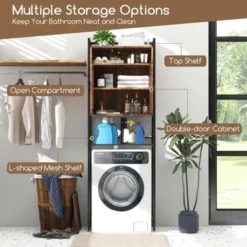 Tangkula Over The Toilet Storage Cabinet 5-Tier Bathroom Toilet Organizer W/2 Metal Mesh Doors & 3-Position Adjustable Shelf -Tangkula GUEST 9c045e65 f5f4 4e96 8b7c e4166bb62dbc