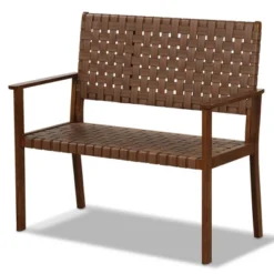 Tangkula Patio Loveseat Bench W/ Solid Rubber Wood Frame & Hand Woven PU Leather All Weather -Tangkula GUEST 9c23f453 6bc1 4fd8 a478 73e375a29a52