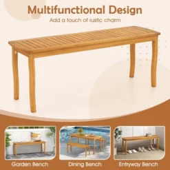 Tangkula 47" Long Patio Dining Bench W/ Slatted Seat Backless Wooden Picnic Bench -Tangkula GUEST 9c5a4fb0 9da0 4107 9517 5f7664c5d0db