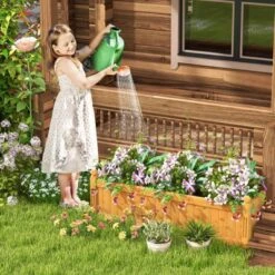 Tangkula Patio Wooden Raised Garden Bed Rectangular Garden Planter W/ Drainage System