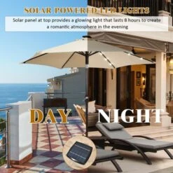 Tangkula 9 Ft Patio Table Market Umbrella W/ 18 Solar LED Lights & Heavy-duty Base