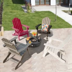 Tangkula Folding Patio Adirondack Chair Weather Resistant Cup Holder Yard Red -Tangkula GUEST 9c8a7970 0ba8 45ca 9a29 20ae0d982c9b