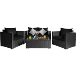 Tangkula 8PCS Rattan Patio Conversation Set Outdoor Furniture Set W/ Black Cushions -Tangkula GUEST 9c97fd3e 7649 46f1 958e c496c94b665d